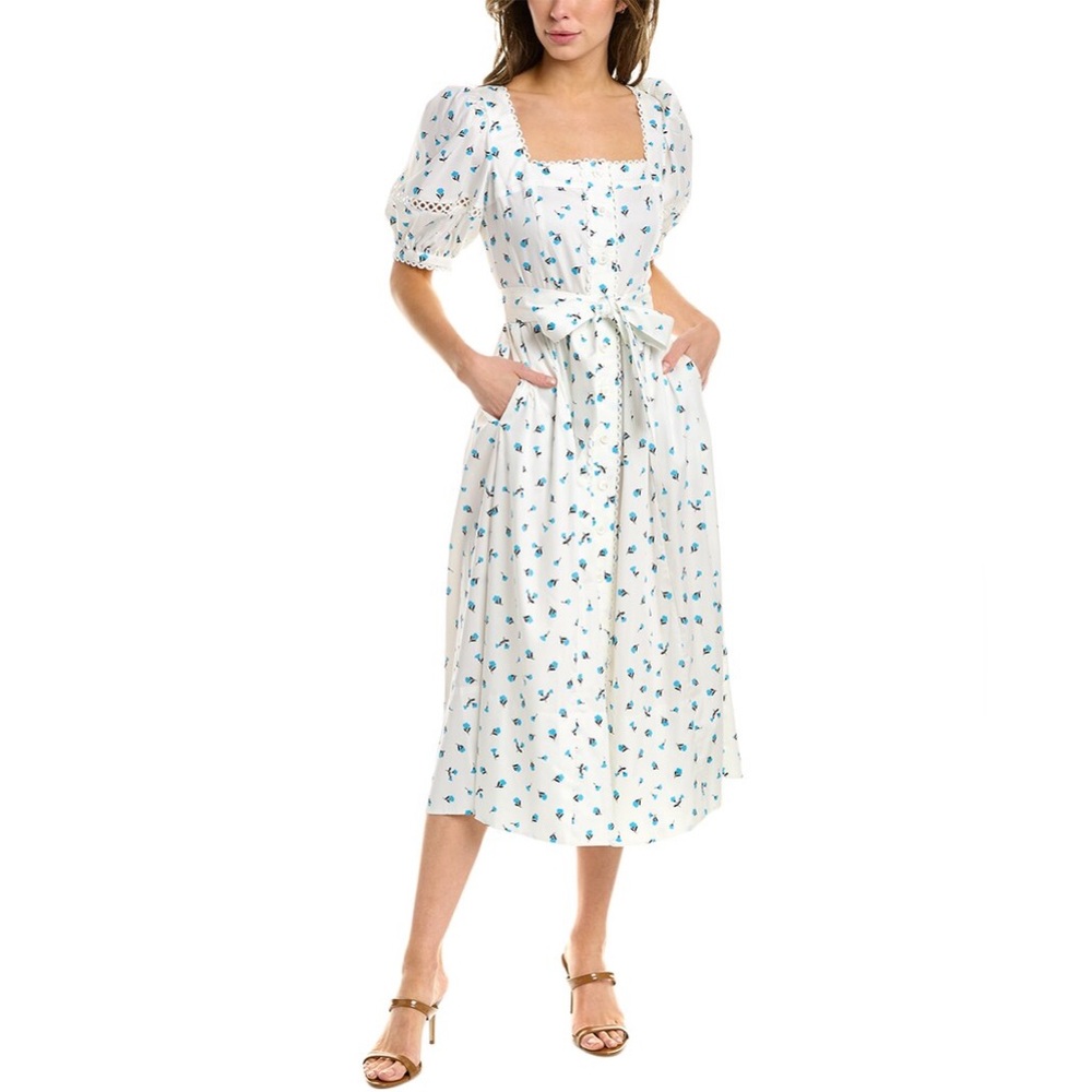 Kate Spade White midi dress, puff sleeve , engagement | cottage | western